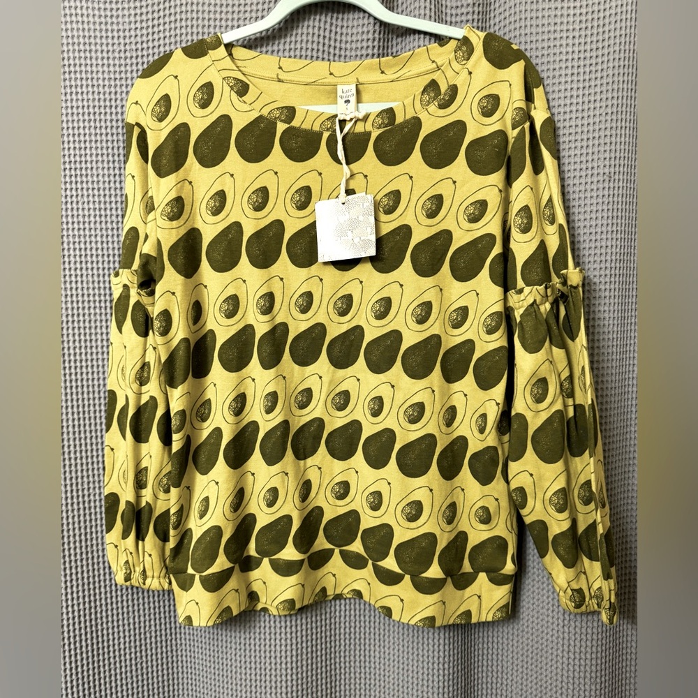 Kate Quinn women’s avocados small cotton balloon sleeve top nwt